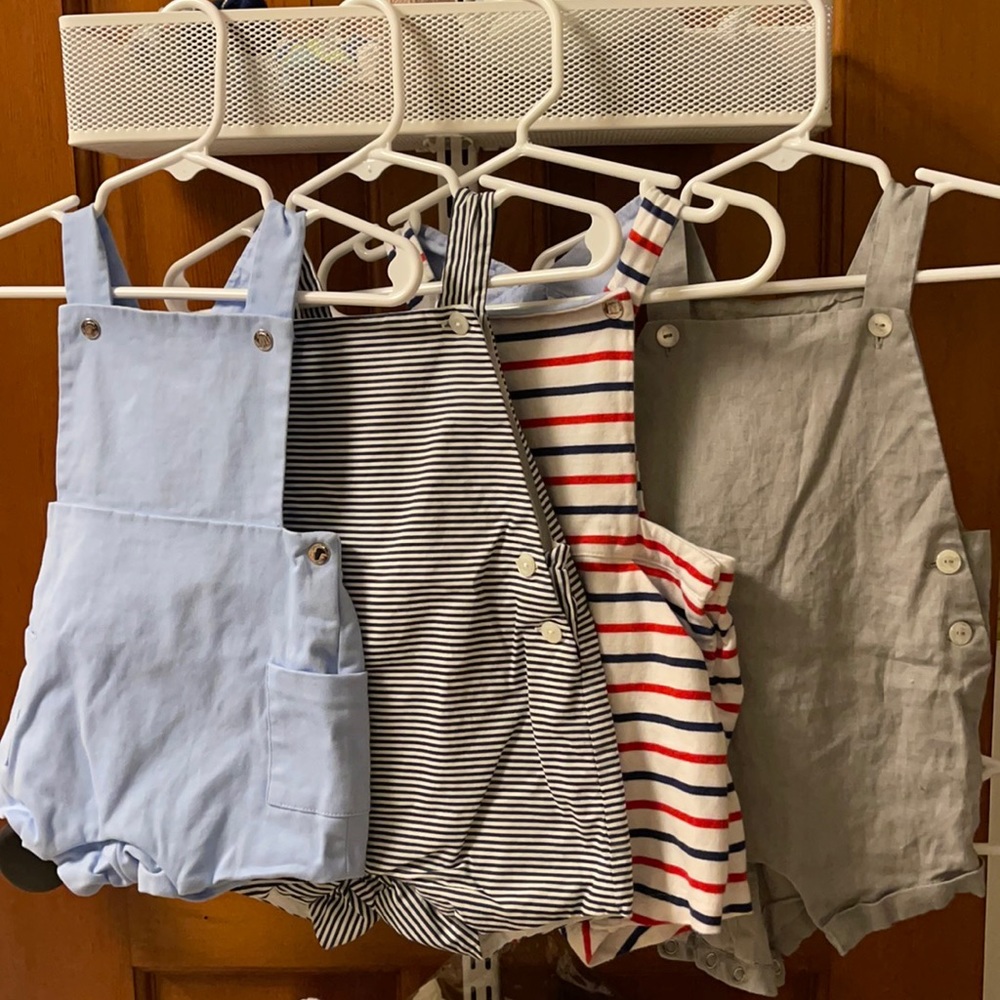 Lot of 4 Jacadi short overalls. 12m